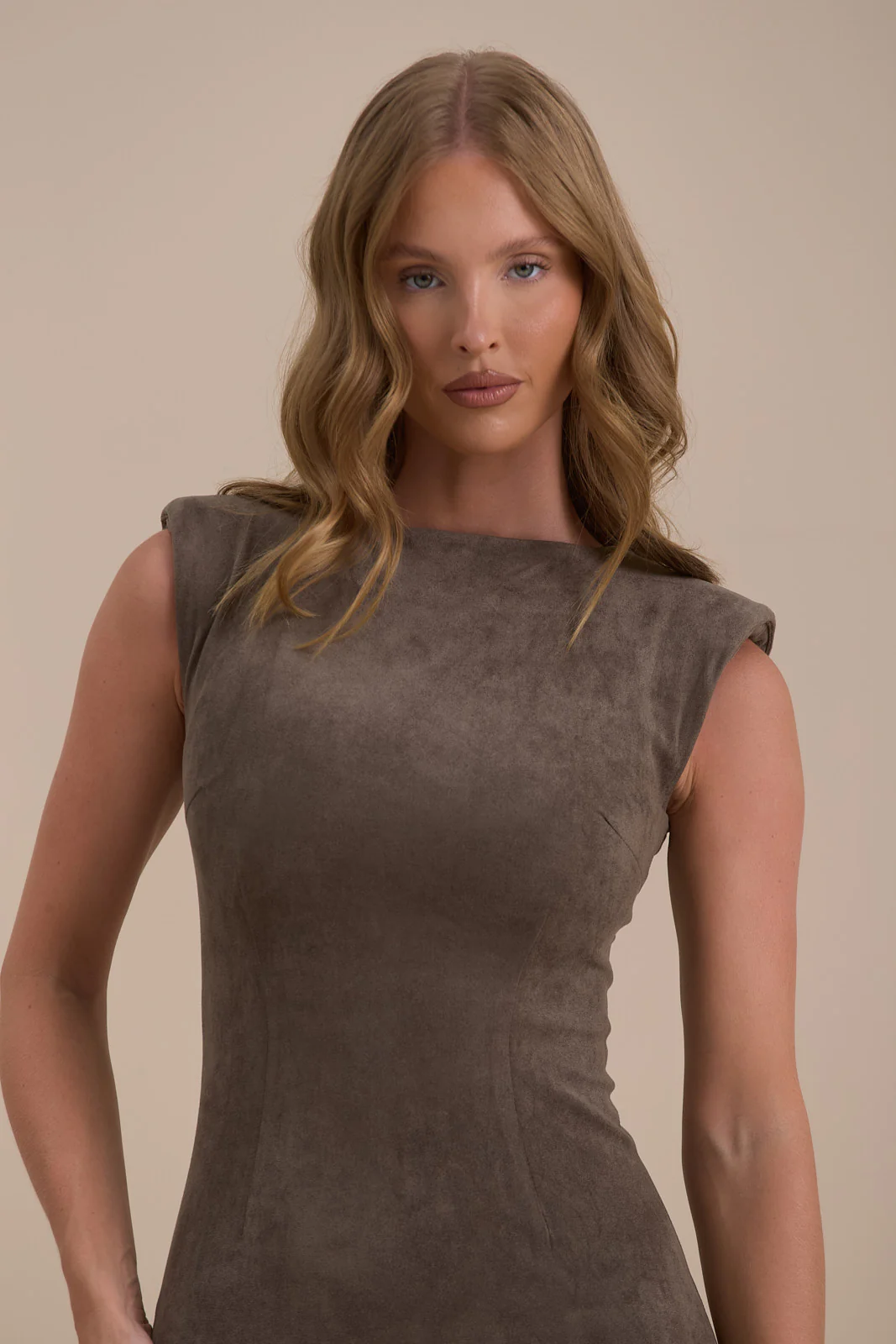 SUEDE MINI DRESS | DARK TAUPE - SALE - Image 5