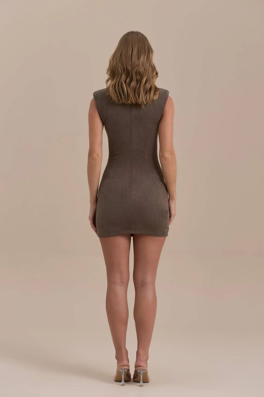 SUEDE MINI DRESS | DARK TAUPE - SALE - Image 6