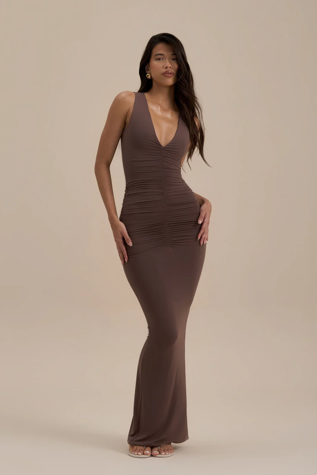 TATE SLEEVELESS MAXI DRESS | MOCHA MOUSSE - Image 4