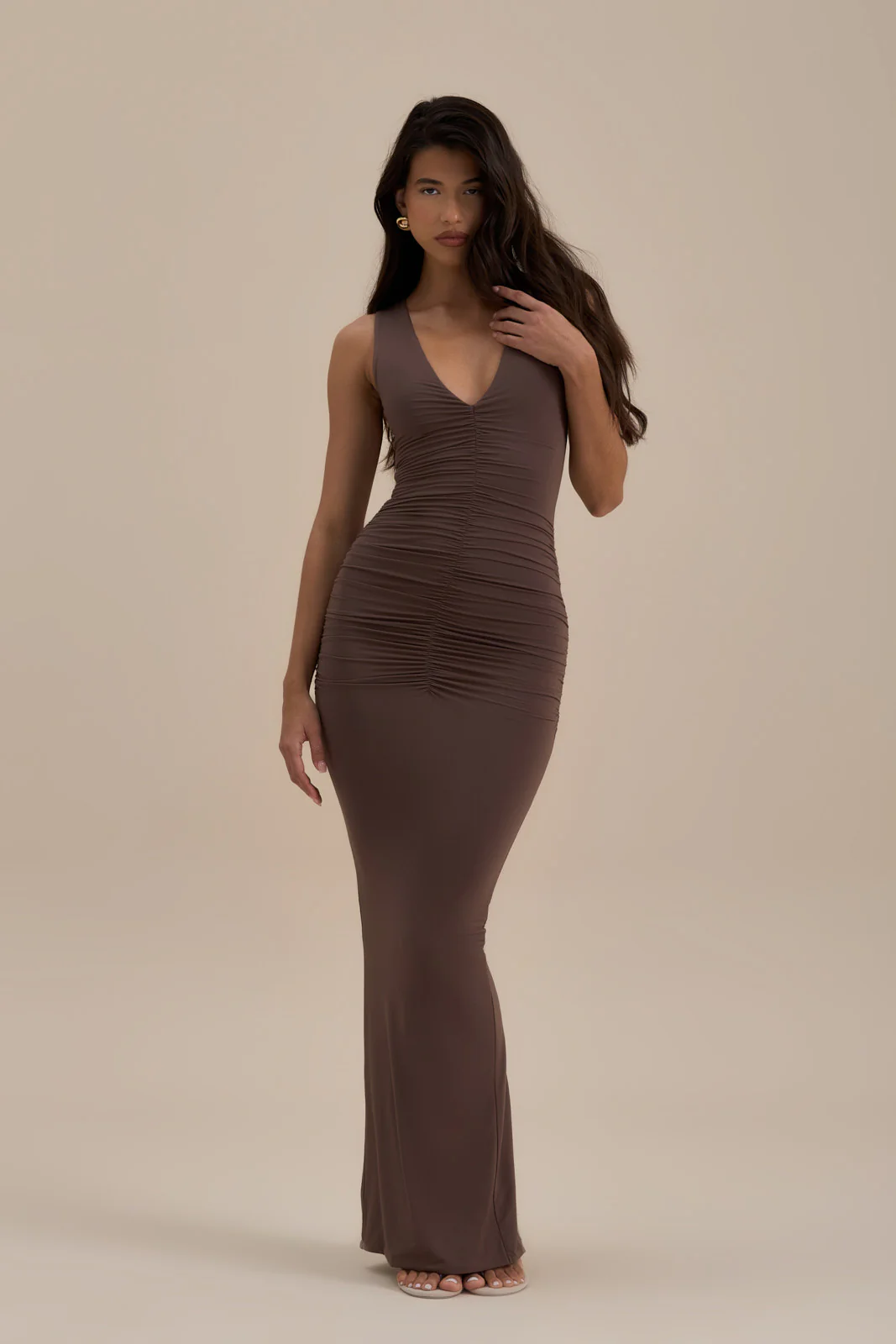 TATE SLEEVELESS MAXI DRESS | MOCHA MOUSSE - Image 6