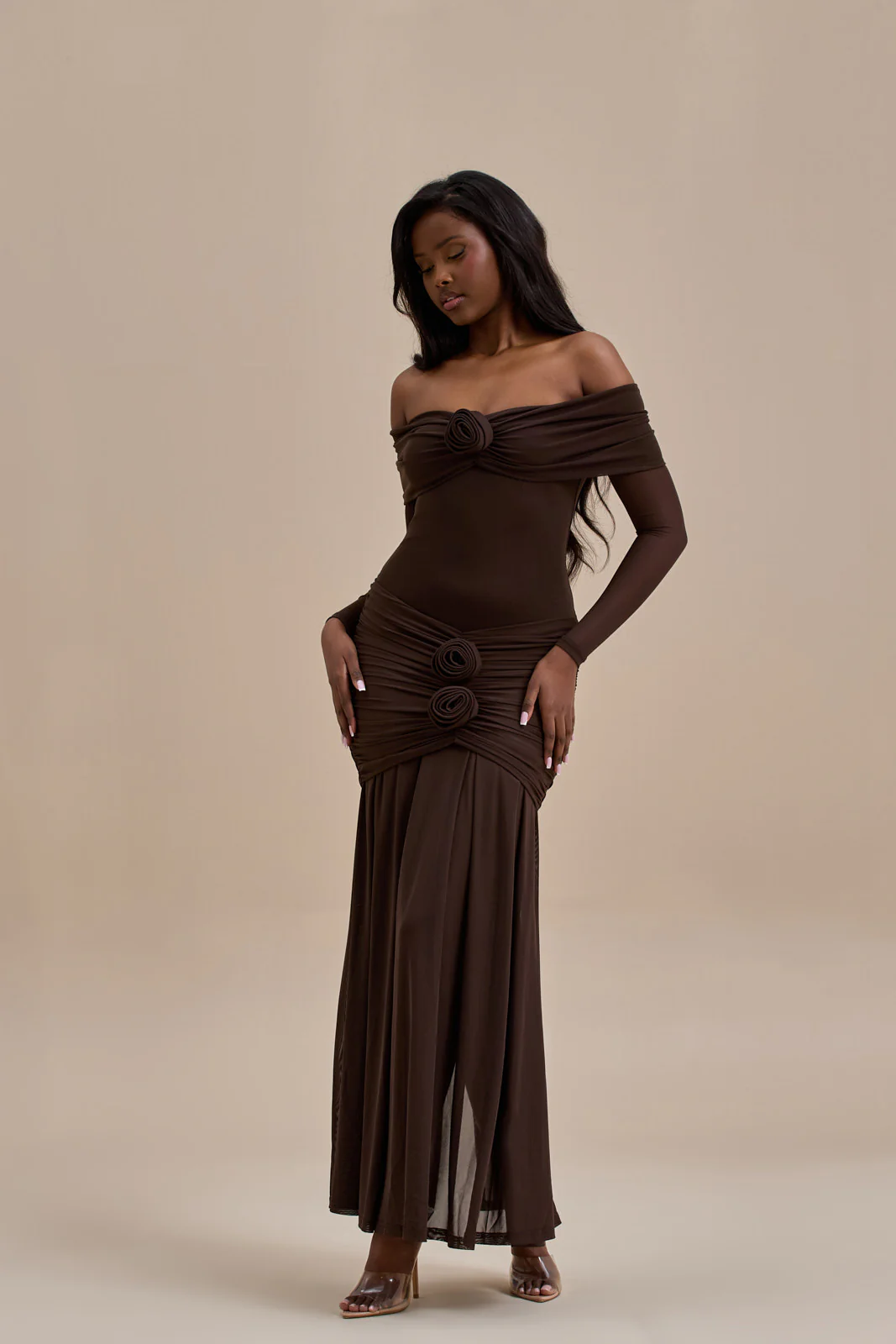VIVIENNE BARDOT MAXI DRESS | CHOCOLATE - SALE - Image 12