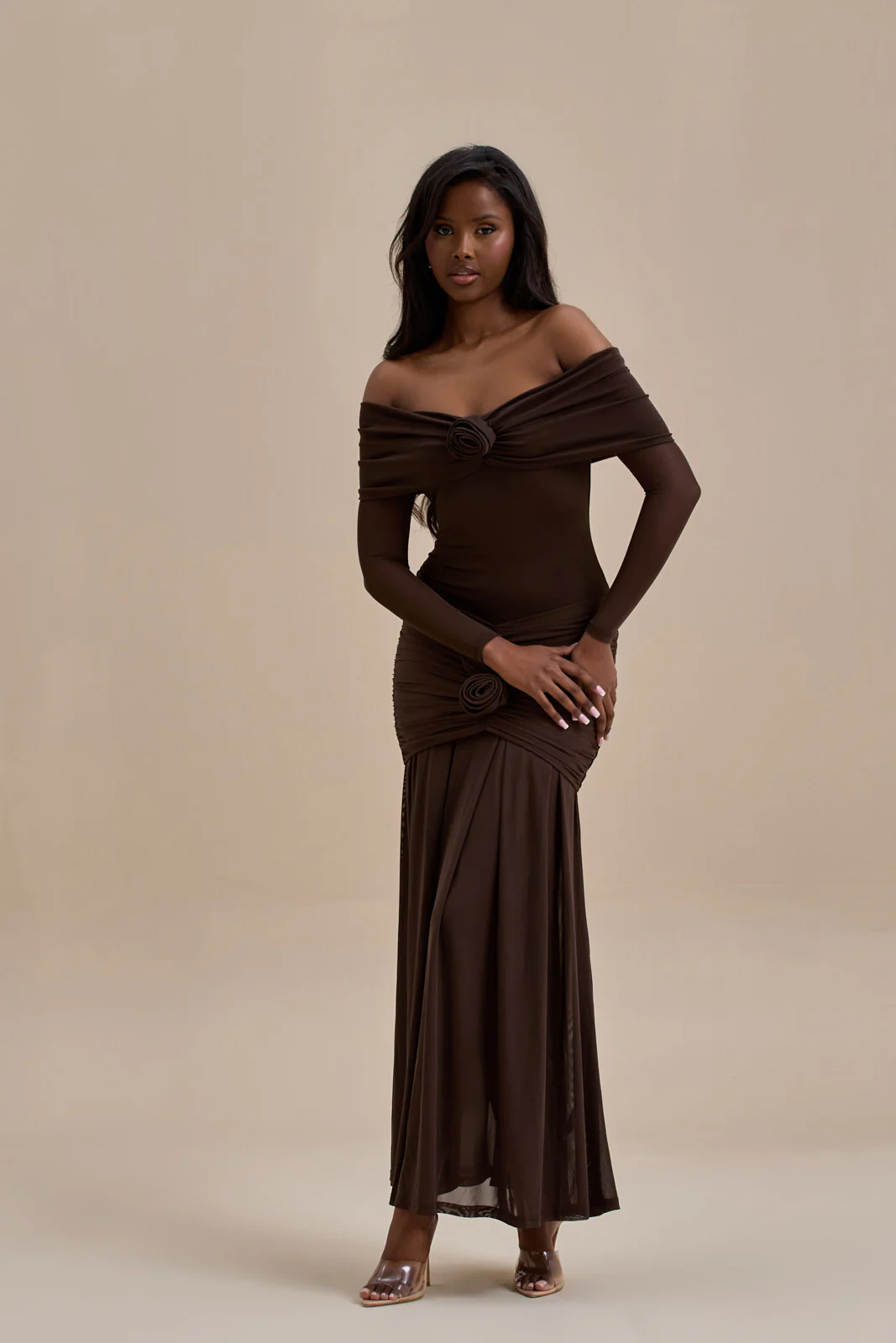 VIVIENNE BARDOT MAXI DRESS | CHOCOLATE - SALE - Image 14