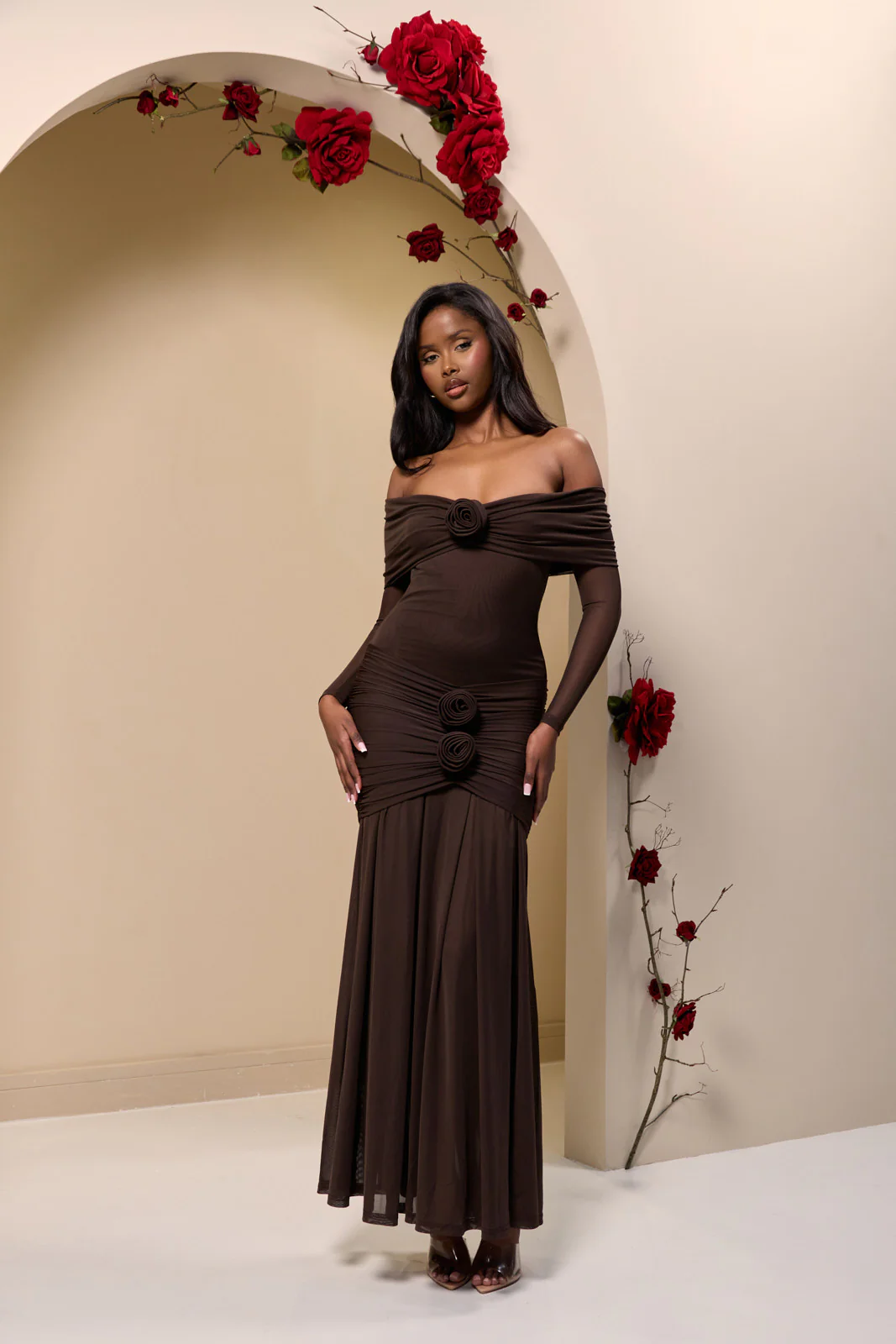 VIVIENNE BARDOT MAXI DRESS | CHOCOLATE - SALE - Image 3