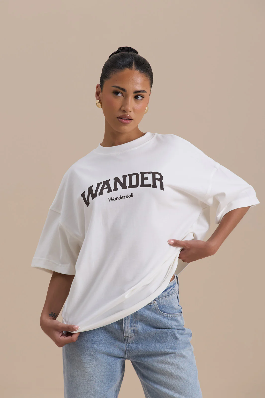 WANDER OVERSIZED T-SHIRT | WHITE + CHOCOLATE - SALE - Image 3