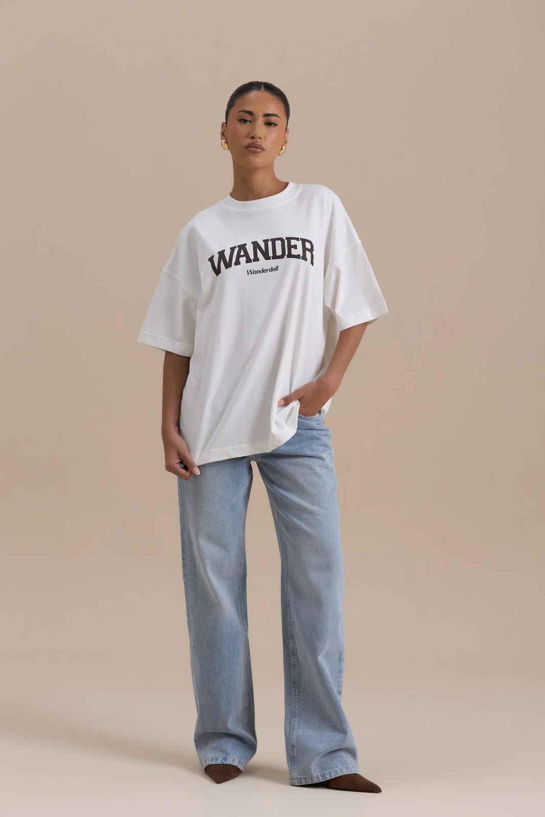 WANDER OVERSIZED T-SHIRT | WHITE + CHOCOLATE - SALE - Image 5