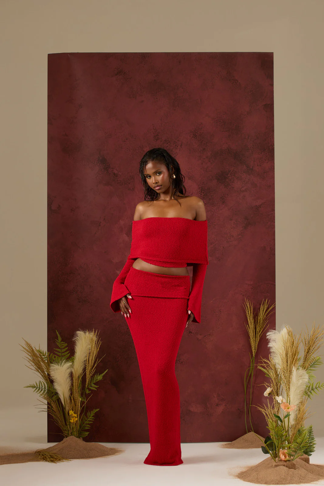 YASMIN BOUCLE KNIT CO-ORD | RED - Image 13