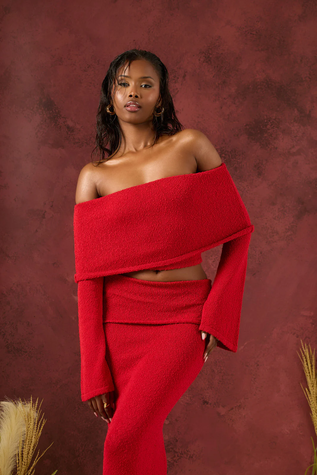 YASMIN BOUCLE KNIT CO-ORD | RED - Image 14