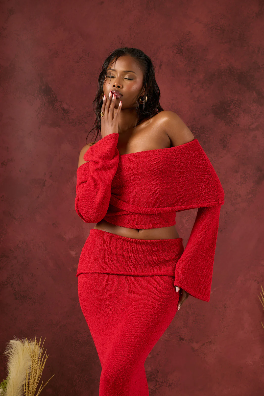 YASMIN BOUCLE KNIT CO-ORD | RED - Image 16