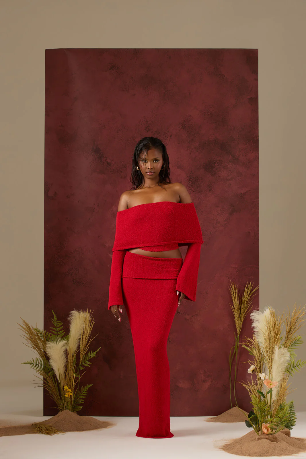 YASMIN BOUCLE KNIT CO-ORD | RED - Image 17