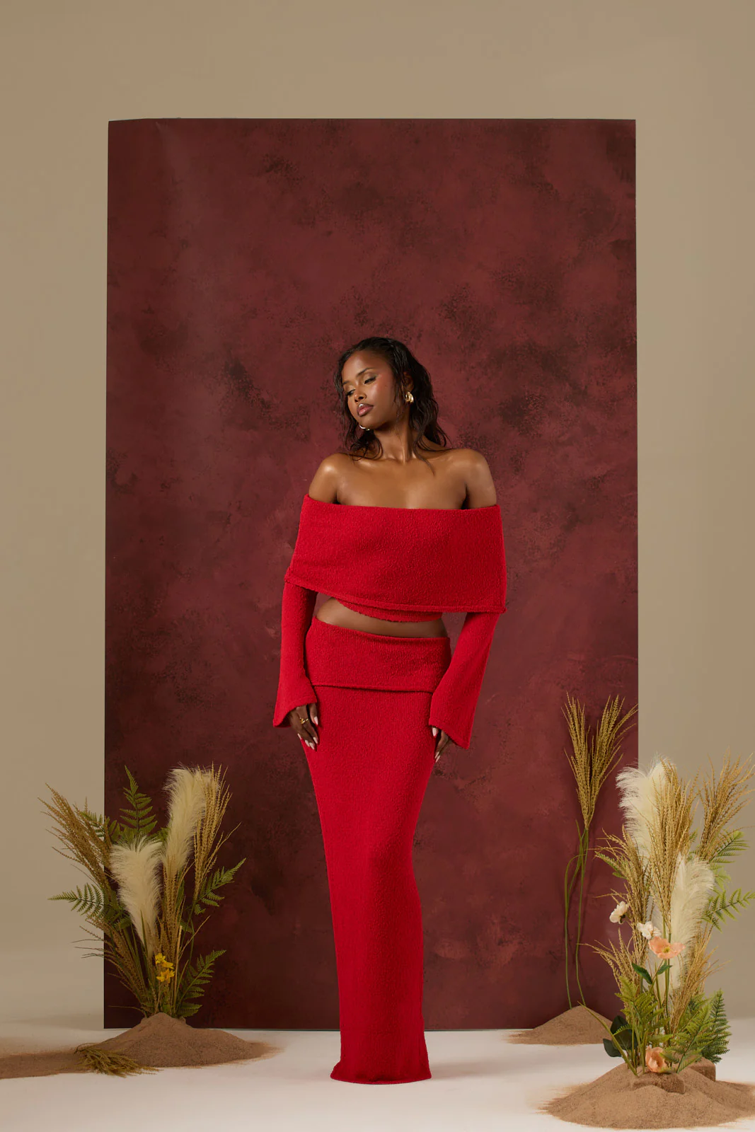 YASMIN BOUCLE KNIT CO-ORD | RED - Image 19