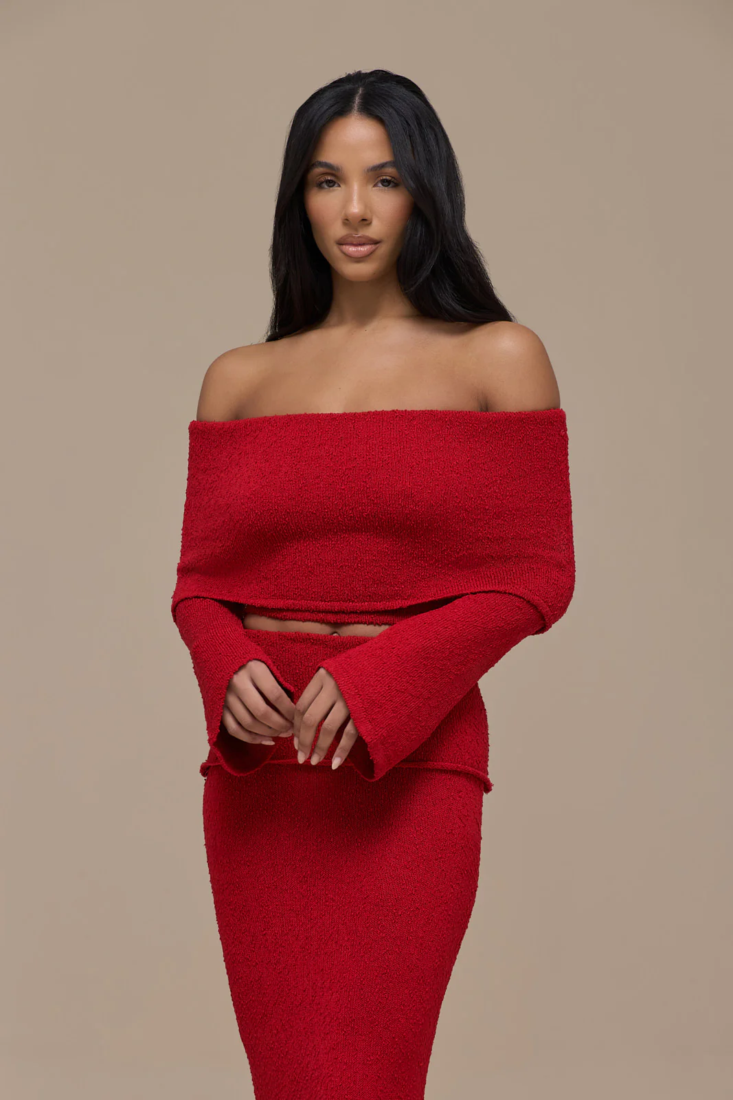 YASMIN BOUCLE KNIT CO-ORD | RED - Image 3