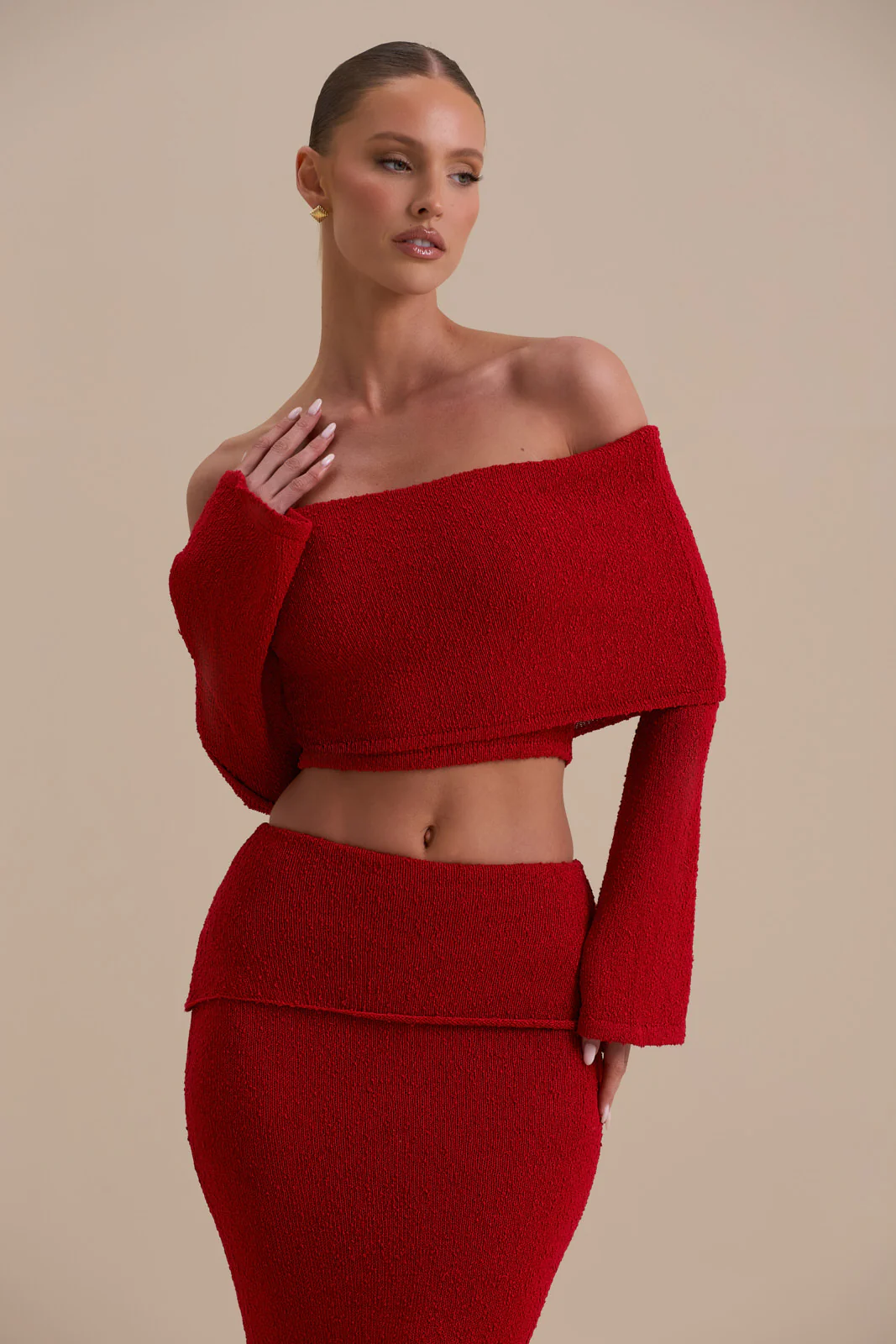 YASMIN BOUCLE KNIT CO-ORD | RED - Image 8