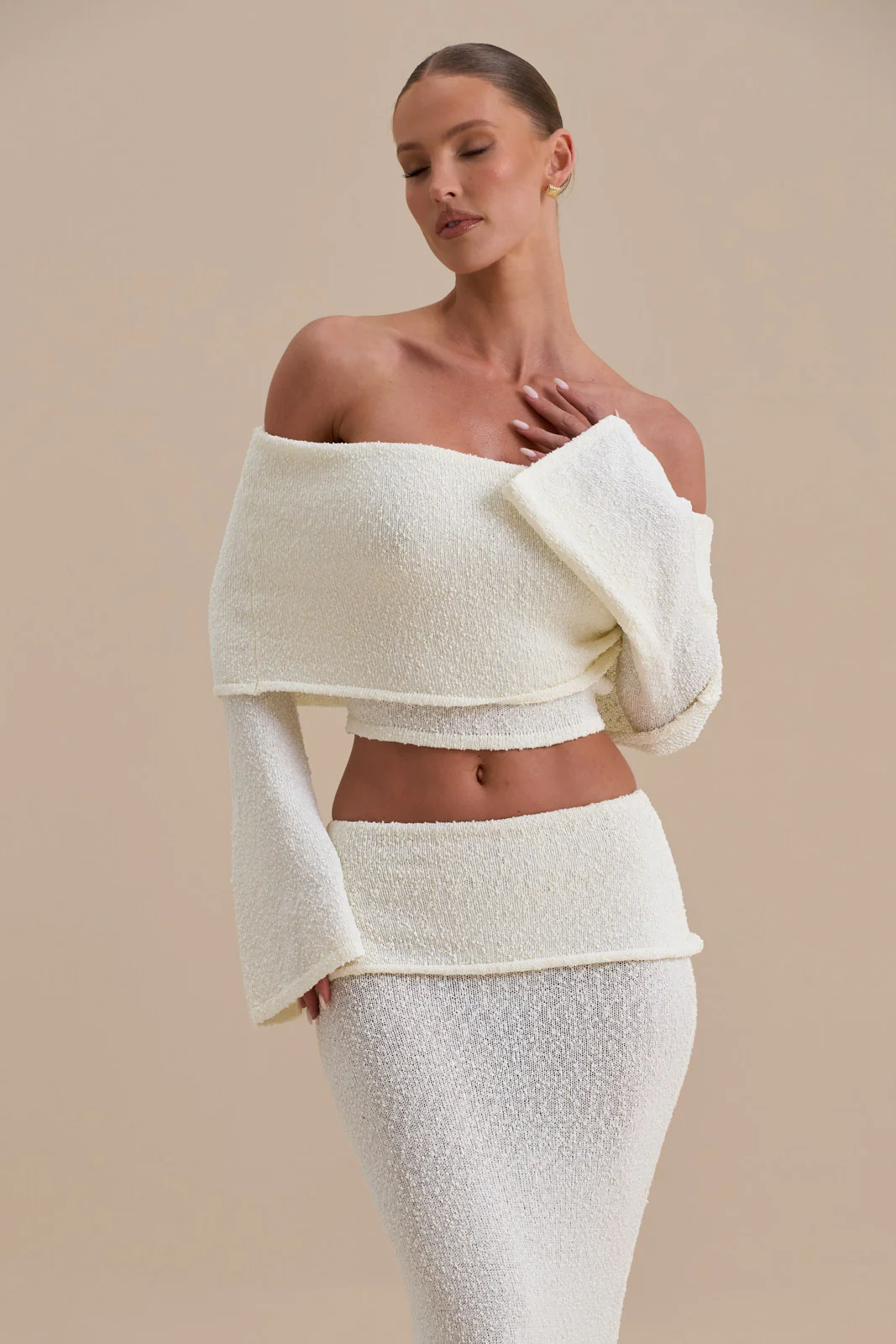 YASMIN BOUCLE KNIT CO-ORD | CREAM - SALE - Image 5