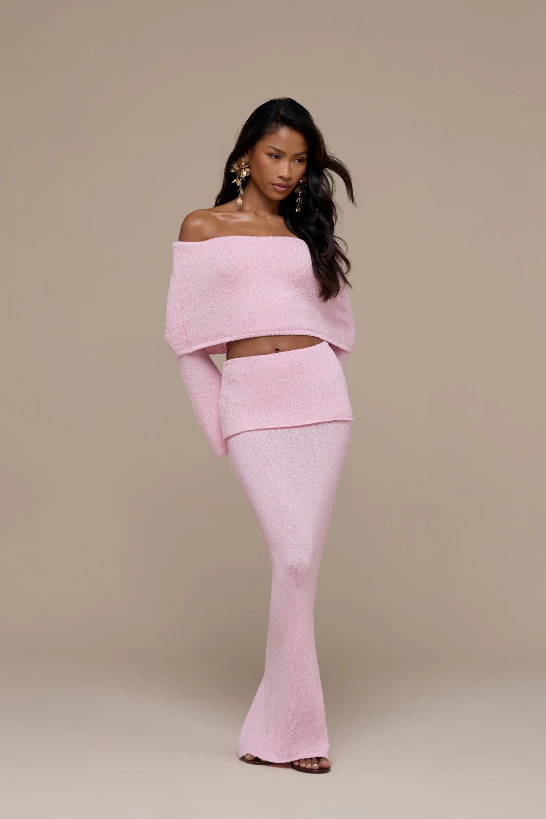 YASMIN BOUCLE MAXI SKIRT | BABY PINK - Image 3