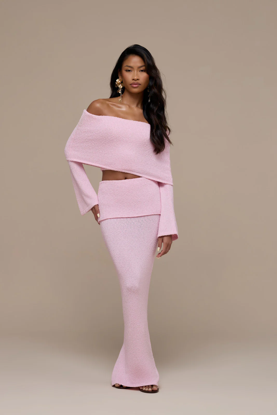 YASMIN BOUCLE MAXI SKIRT | BABY PINK - Image 4