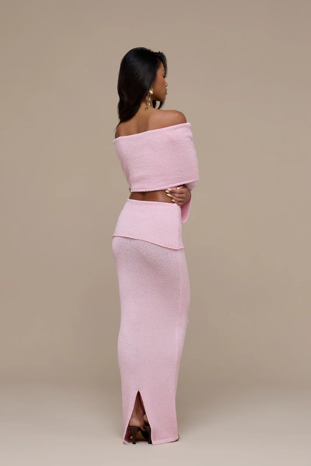 YASMIN BOUCLE MAXI SKIRT | BABY PINK - Image 7